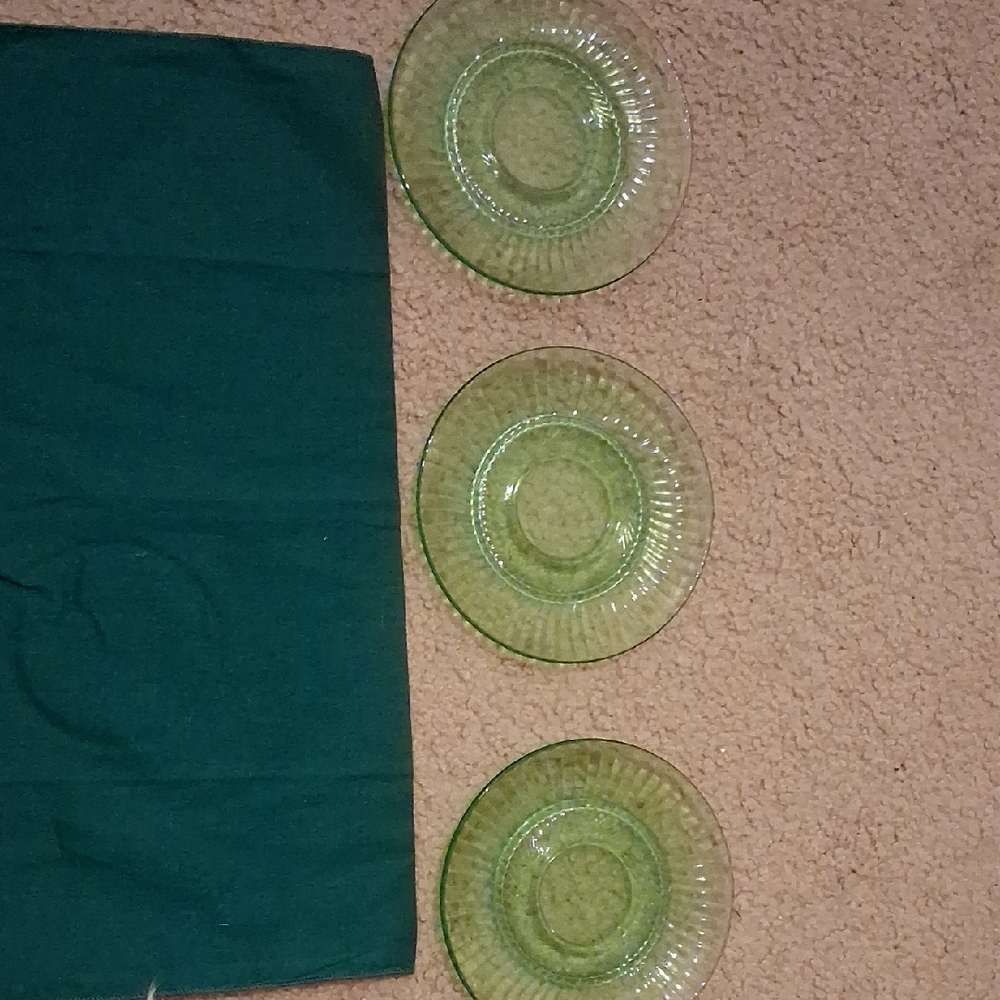 Set of Three Uranium Green Glass Appetizer Plates